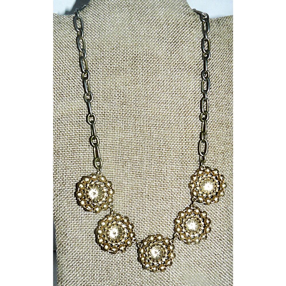 J.Crew Crystal Station Statement Necklace Gold-Tone Floral Rhinestone Clusters - Picture 3 of 3